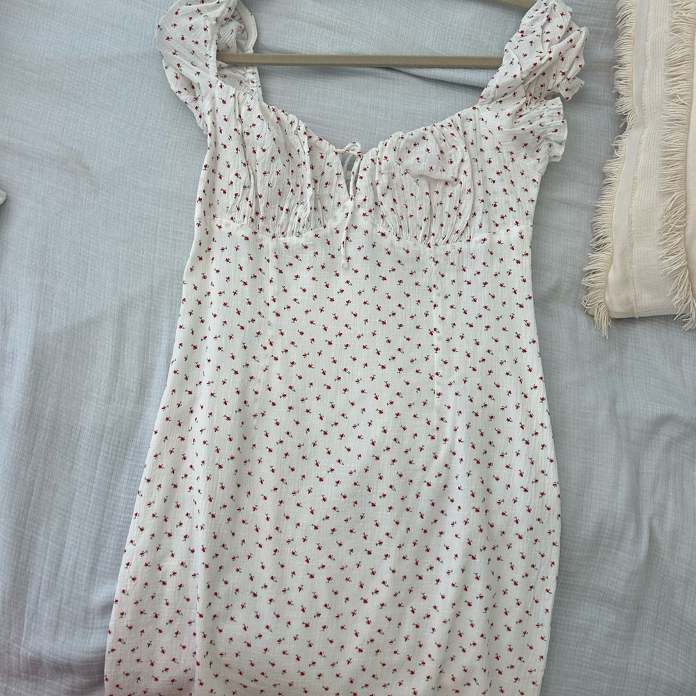 White Dress with Red Floral Pattern